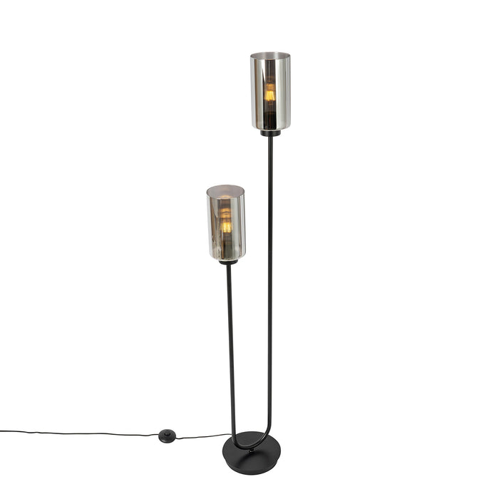 QAZQA Smart vloerlamp zwart met smoke glas 2-lichts incl. 2 Wifi ST64