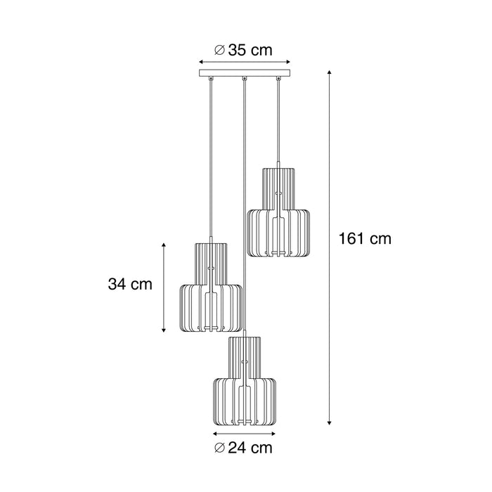 QAZQA Retro hanglamp zwart met oranje 3-lichts - Felt
