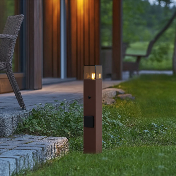 QAZQA Industrieel buiten paaltje roestbruin met smoke glas 50cm met