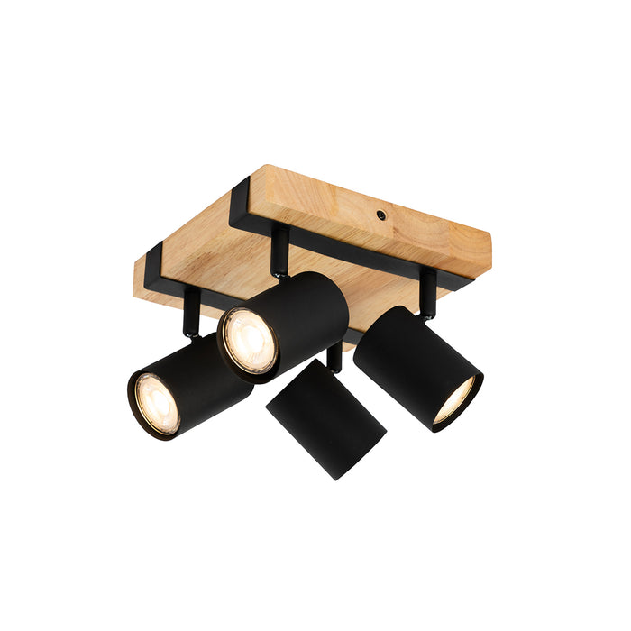 QAZQA Smart plafondspot zwart met hout 4-lichts draai- en kantelbaar