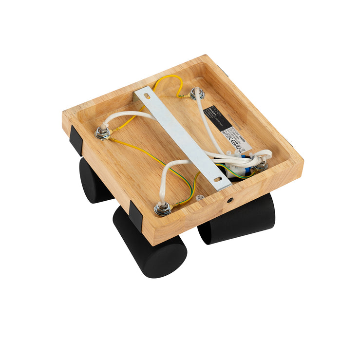 QAZQA Smart plafondspot zwart met hout 4-lichts draai- en kantelbaar