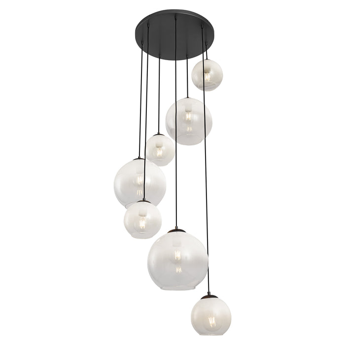 QAZQA Moderne hanglamp zwart met wit glas rond 7-lichts - Misty