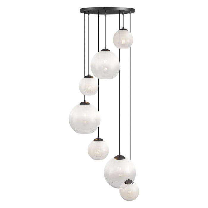 QAZQA Moderne hanglamp zwart met wit glas rond 7-lichts - Misty
