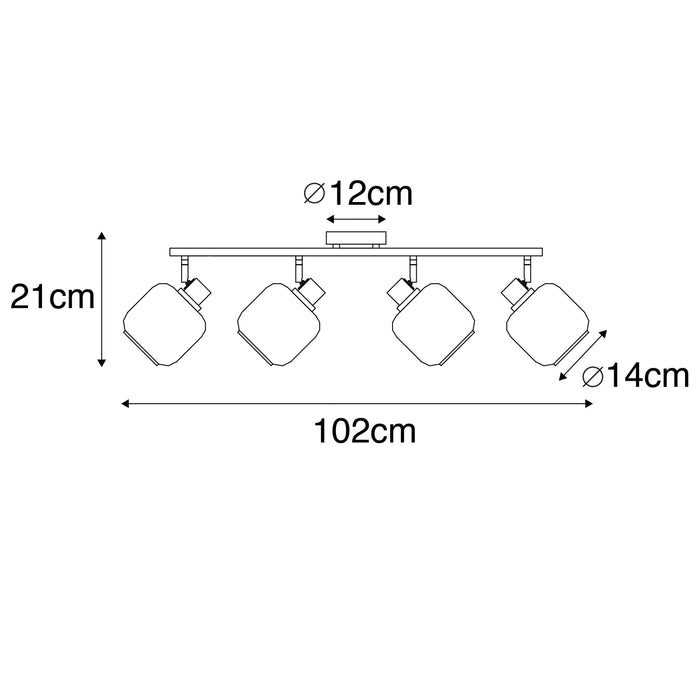 QAZQA Smart plafondspot zwart met goud met smoke glas 4-lichts incl.