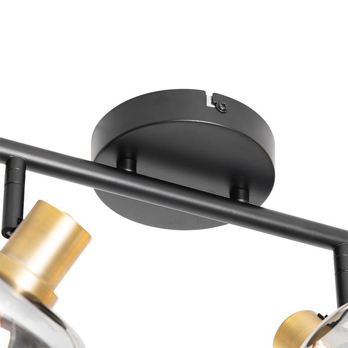 QAZQA Smart plafondspot zwart met goud met smoke glas 4-lichts incl.