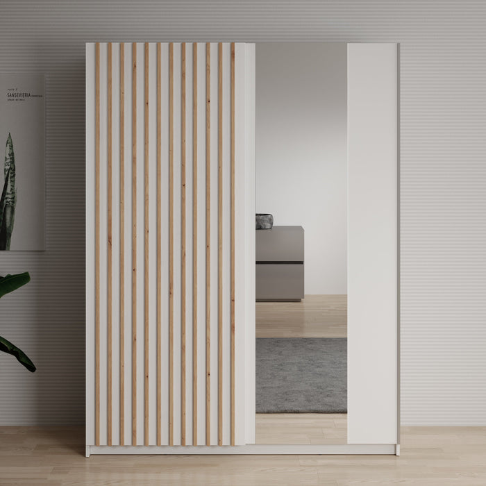 Meubella - Kledingkast Deliryon - Wit - 150 cm - Met spiegel