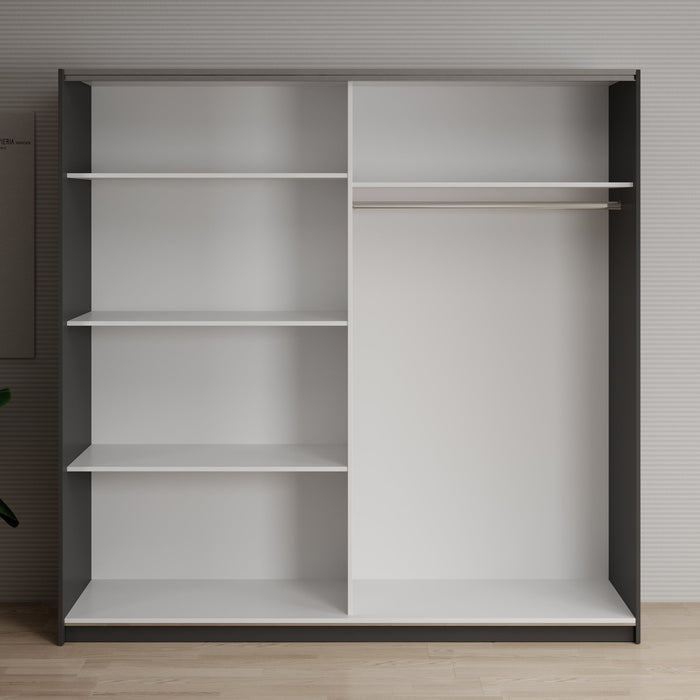 Meubella - Kledingkast Deliryon - Zwart - 200 cm - Met spiegel