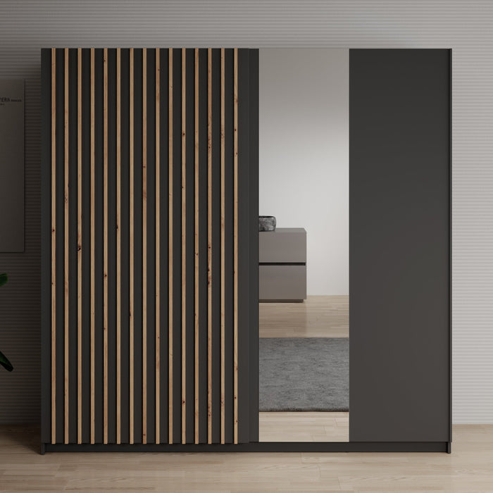 Meubella - Kledingkast Deliryon - Zwart - 200 cm - Met spiegel