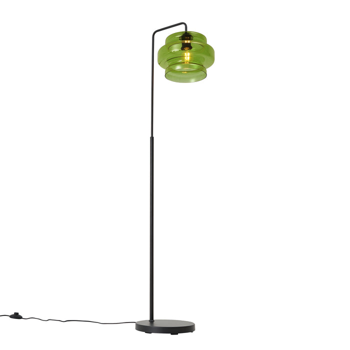 QAZQA Retro vloerlamp zwart met groen glas - Denise