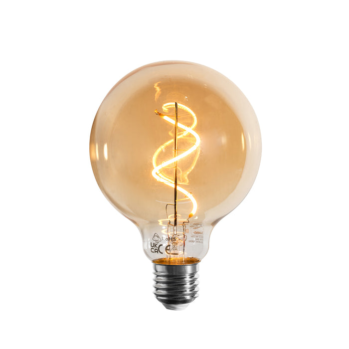 LUEDD E27 dimbare LED lamp spiraal filament G95 goud 4W 270 lm 2100K