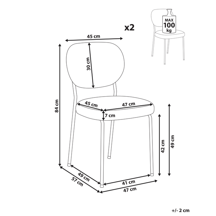 Beliani - LOLETA - Eetkamerstoel set van 2 - Lichtbeige - Stof