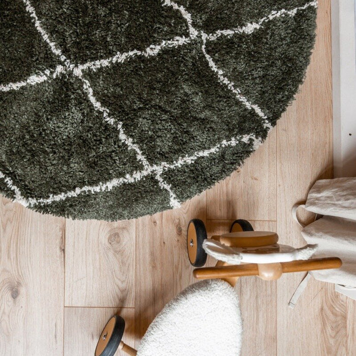 Interieur05 Vloerkleed Berber Kriskros Groen|Wit Rond 120cm