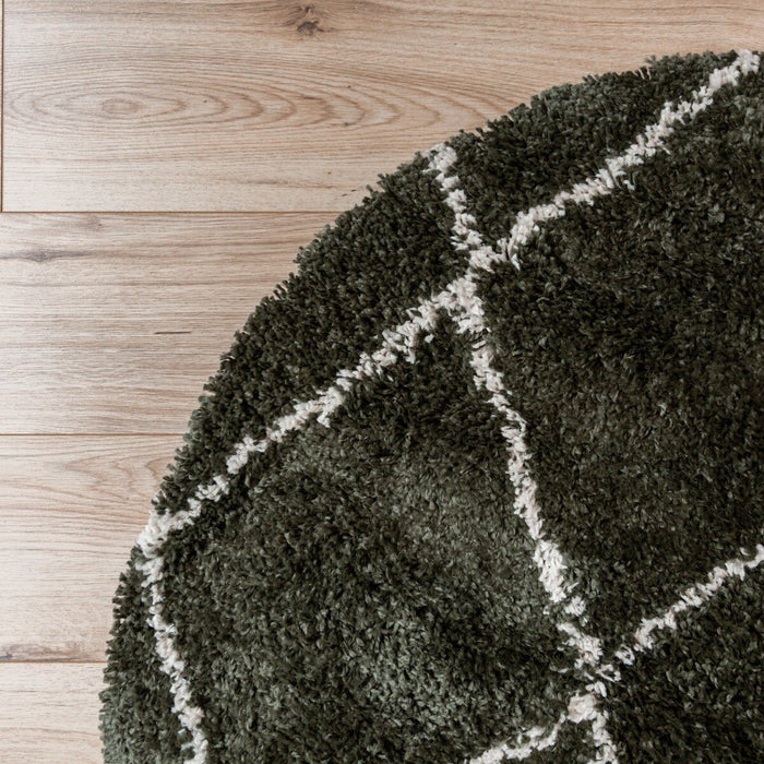 Interieur05 Vloerkleed Berber Kriskros Groen|Wit Rond 120cm