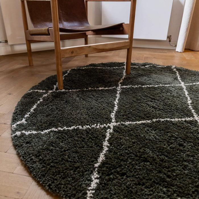 Interieur05 Vloerkleed Berber Kriskros Groen|Wit Rond 120cm