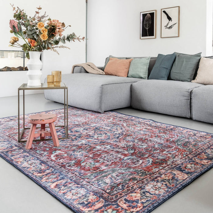 Eva Interior Vintage Vloerkleed Hatice Blauw |Bordeaux Rood