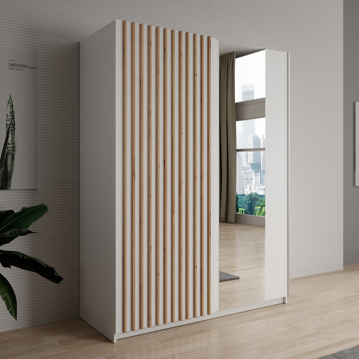 Meubella - Kledingkast Deliryon - Wit - 150 cm - Met spiegel