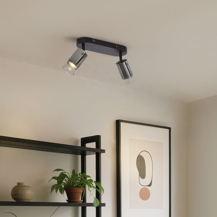 QAZQA Moderne plafondspot gunmetal 2-lichts draai- en verstelbaar -