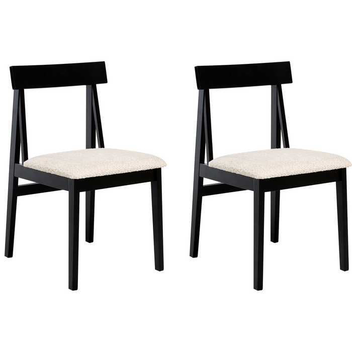 Beliani - ISLE - Eetkamerstoel set van 2 - Zwart|Beige - Rubberhout