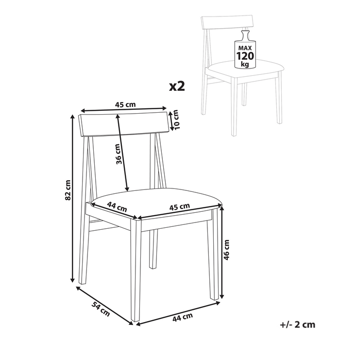 Beliani - ISLE - Eetkamerstoel set van 2 - Zwart|Beige - Rubberhout