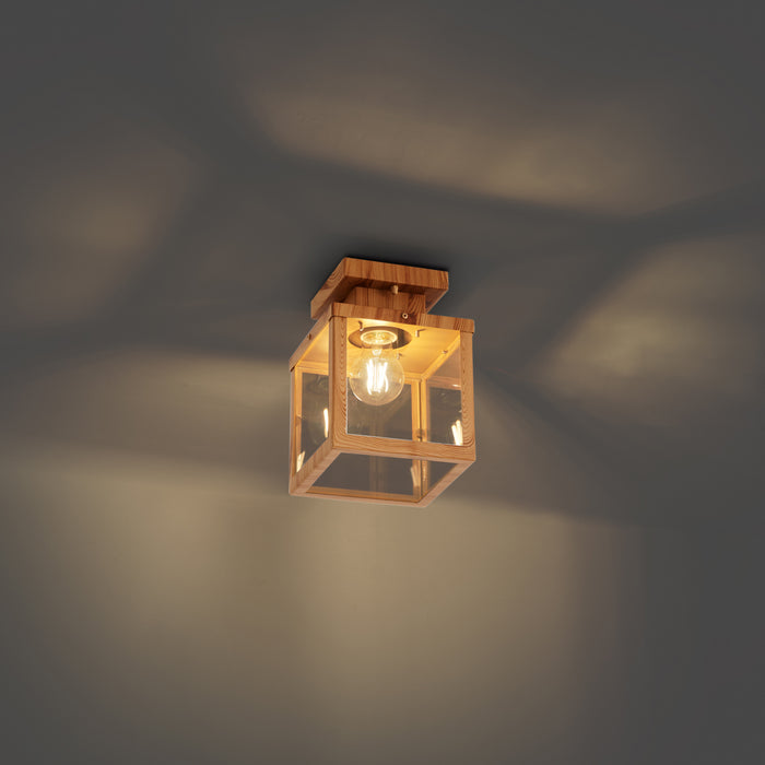 QAZQA Industriële buitenplafondlamp hout met helder glas - Rotterdam