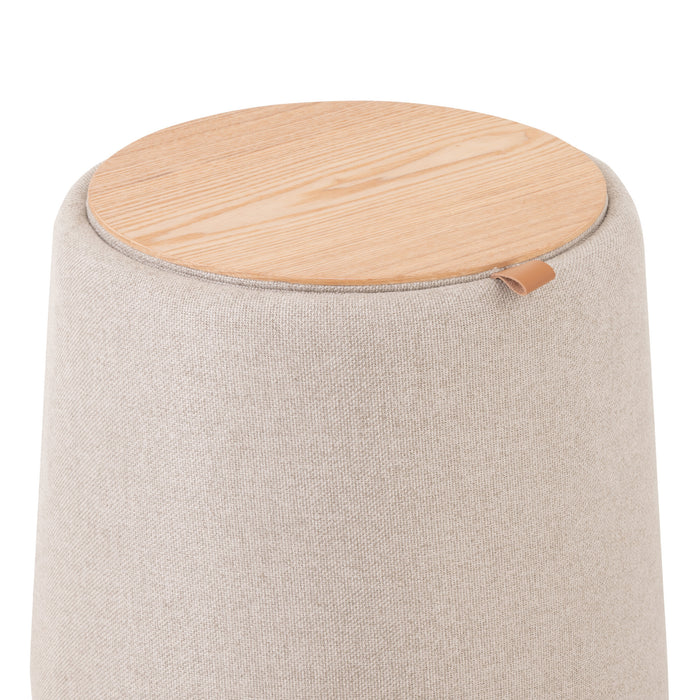 J-Line Poef Hocker Bijzettafel Rond Textiel Hout Beige - 43,5x43,5 CM