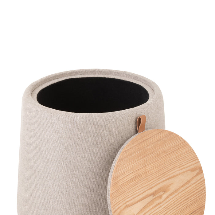 J-Line Poef Hocker Bijzettafel Rond Textiel Hout Beige - 43,5x43,5 CM