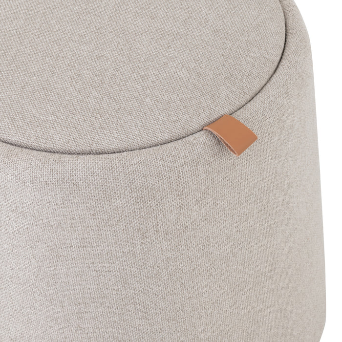 J-Line Poef Hocker Bijzettafel Rond Textiel Hout Beige - 43,5x43,5 CM