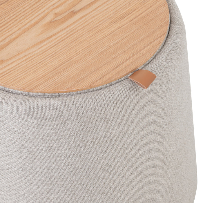 J-Line Poef Hocker Bijzettafel Rond Textiel Hout Beige - 43,5x43,5 CM