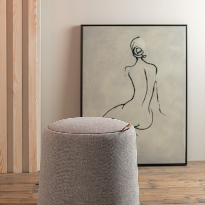 J-Line Poef Hocker Bijzettafel Rond Textiel Hout Beige - 43,5x43,5 CM