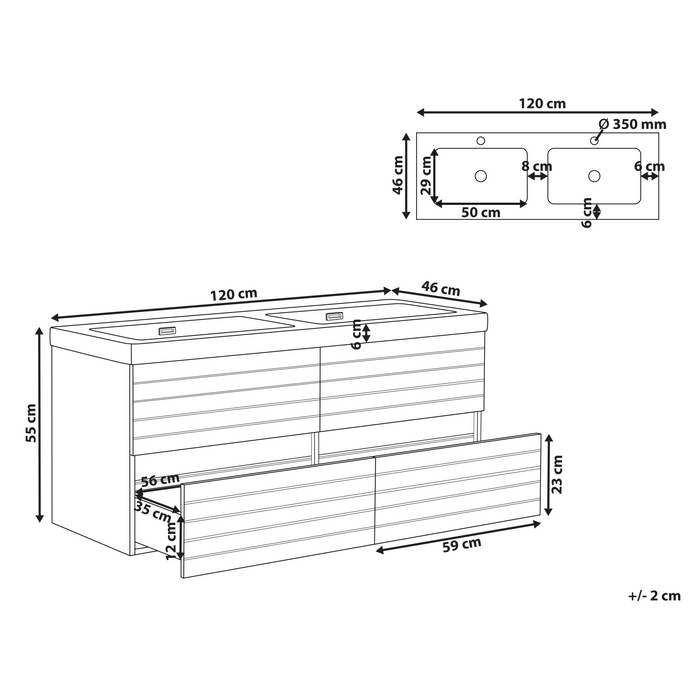Beliani-URUCU-Wandgemonteerde dubbele wastafelkast-Lichtbruin-MDF