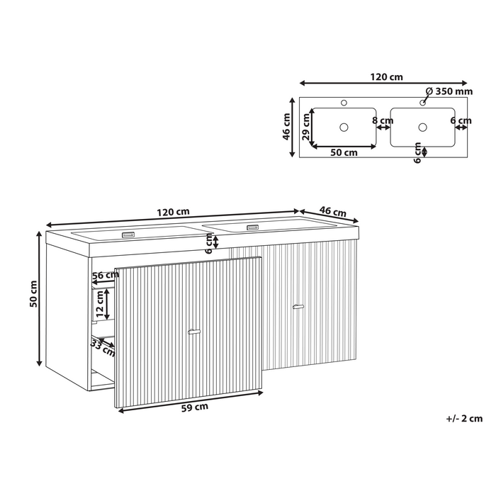 Beliani-LAGO-Wandgemonteerde dubbele wastafelkast-Smaragdgroen-MDF