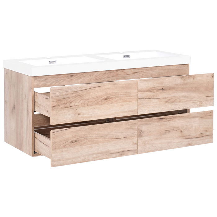 Beliani-RANCO-Wandgemonteerde dubbele wastafelkast-Lichtbruin-MDF