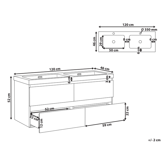 Beliani - VIEDMA - Wandgemonteerde dubbele wastafelkast - Taupe - MDF