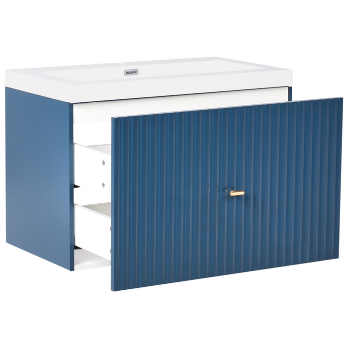 Beliani - LAGO - Wandgemonteerde wastafelkast - Donkerblauw - MDF