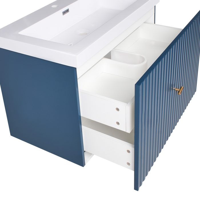 Beliani - LAGO - Wandgemonteerde wastafelkast - Donkerblauw - MDF