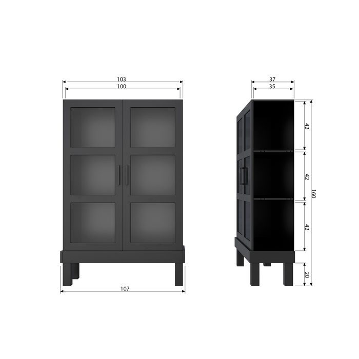 WOOOD Bonk Vitrinekast - Grenen - Zwart - 160x103x37