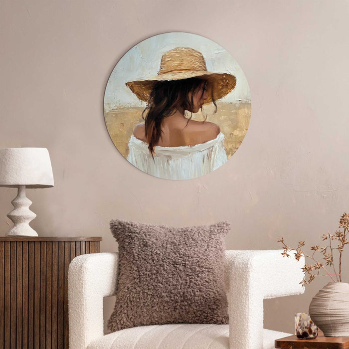 Reinders - Onder de strohoed - Glasschilderij Ø 50 cm - Beige