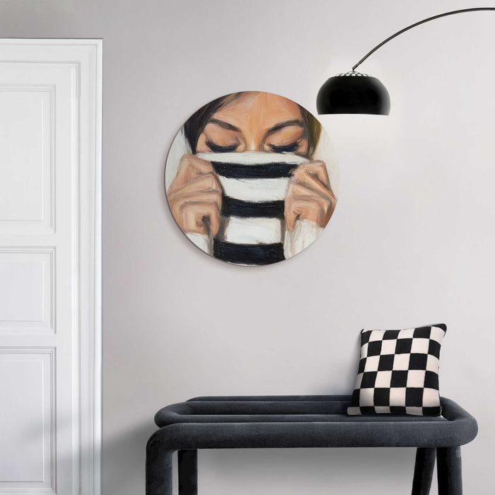 Reinders - Verstopt achter de trui - Glasschilderij Ø 50 cm - Zwart-Wit