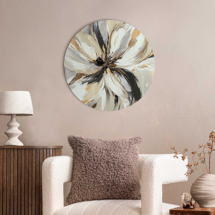 Reinders - Stijlvolle bloem - Glasschilderij Ø 50 cm - Beige