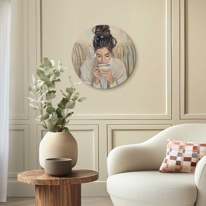 Reinders - Koffiepauze - Glasschilderij Ø 50 cm - Beige