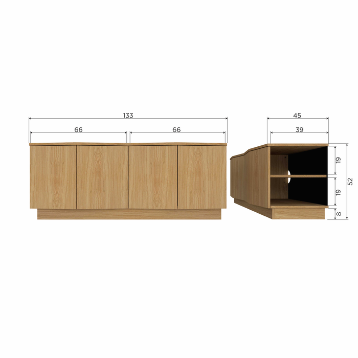 WOOOD Zuma tv-meubel - Push-To-Open - Eiken - Transparant - 52x133x45