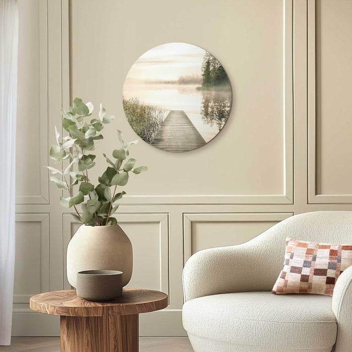 Reinders - Ochtendzon bij de pier - Glasschilderij Ø 50 cm - Groen