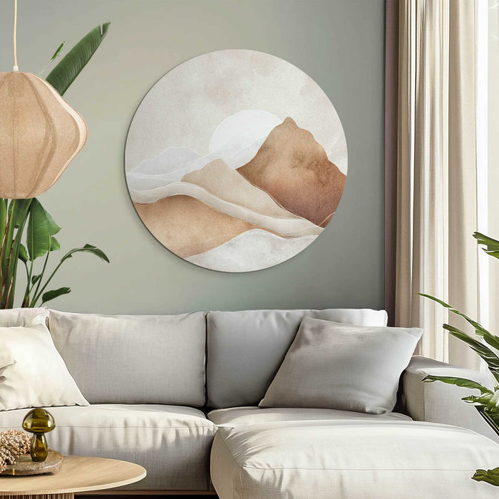 Reinders - Zon achter de bergen - Glasschilderij Ø 70 cm - Beige