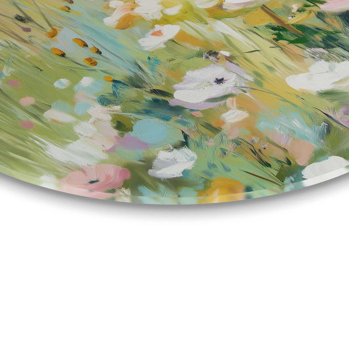 Reinders - Bloemenveld in Zomerlicht - Glasschilderij Ø 70 cm - Groen