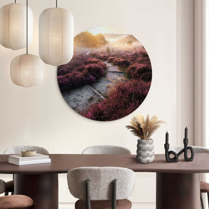 Reinders - Wandelpad langs de heide - Glasschilderij Ø 70 cm - Paars