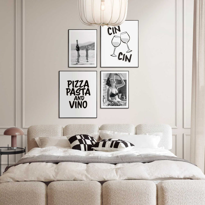 Reinders - Pizza, pasta en wijn - Wanddecoratieset in verschillende formaten 40x50 cm - Zwart-Wit
