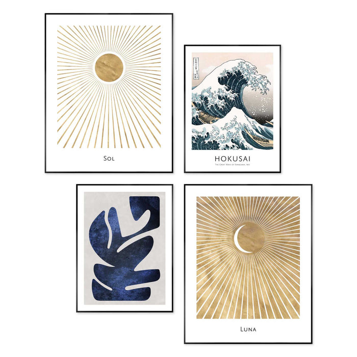 Reinders - Hokusai de grote golf set - Wanddecoratieset in verschillende formaten 40x50 cm - Blauw