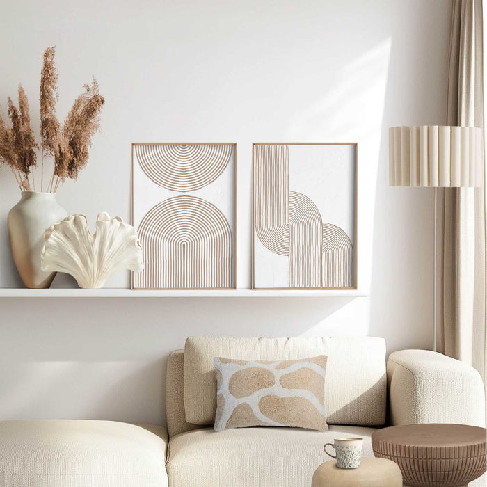 Reinders - Taupe bogen - Abstracte wanddecoratie set met structuur 30x40 cm - Beige