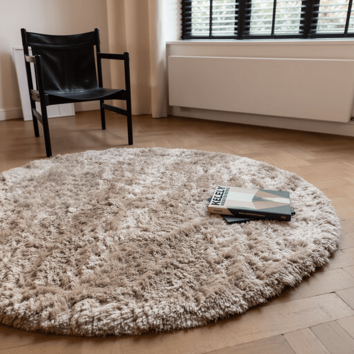 Interieur05 Rond hoogpolig vloerkleed Fender beige - 160 x 160 cm