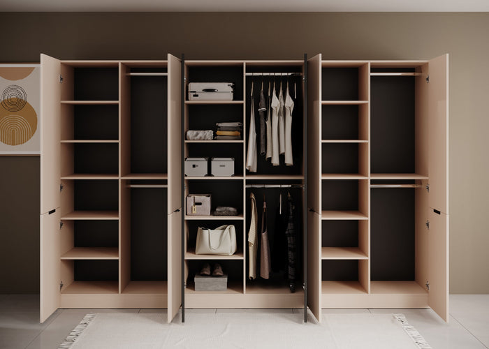 Meubella - Kledingkast Shelton - Beige - 303 cm - Met glas